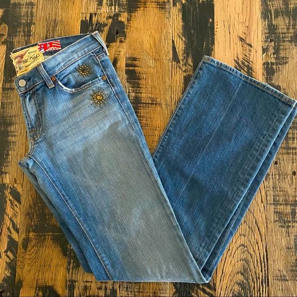7 For All Mankind Denim - 7 For All Mankind Great China Wall Distressed Faded Bootcut Jean Sz 29